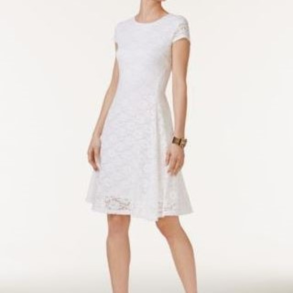 Evan-Picone White Sleeveless Crochet Lace Dress 12